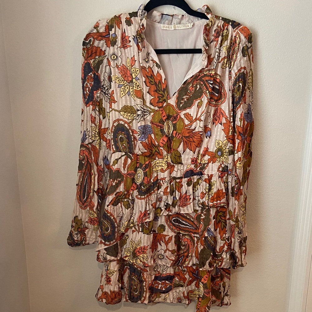 Marie Oliver Stella Silk-Blend Paisley Ruffle Mini Dress – Size Small